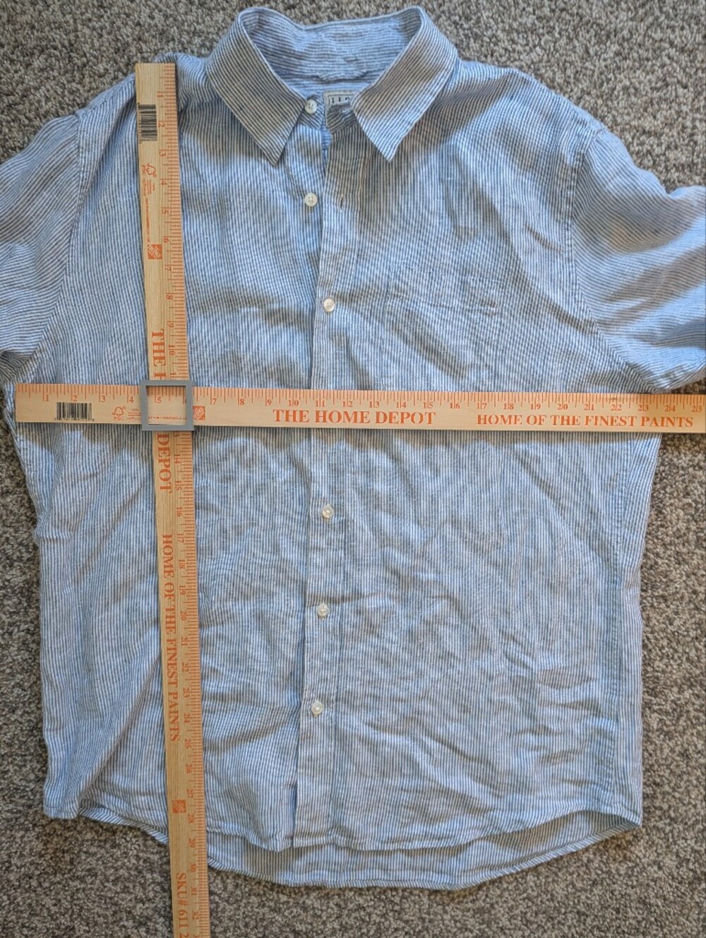 L.L. Bean Men's Blue and White Stripe Short-Sleeve Button-Down Linen Shirt - Picture 6 of 6